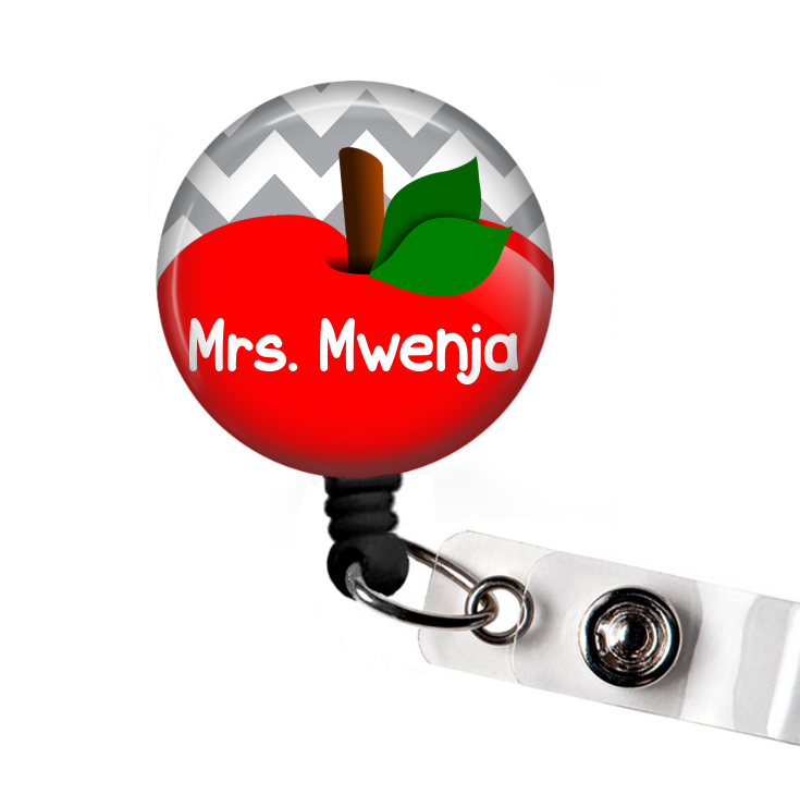 Teacher Apple Personalized Retractable Badge Reel