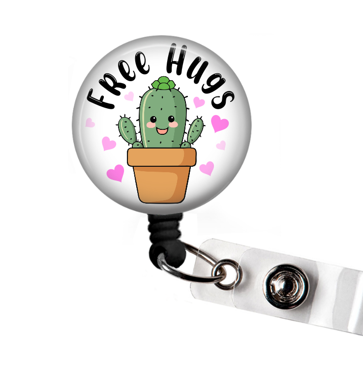 Free hugs cactus retractable badge reel