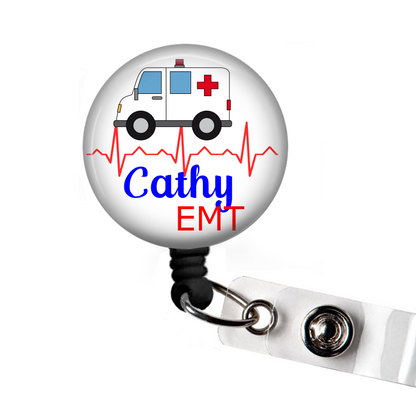 Ambulance EMT Personalized Retractable Badge Reel