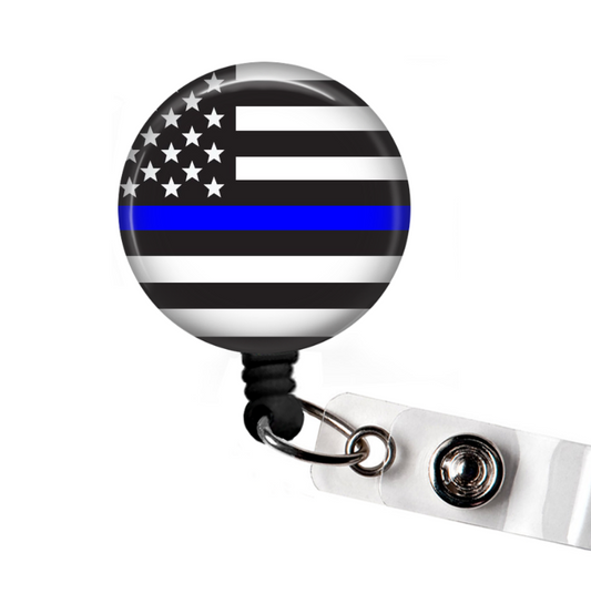 Thin Blue Line Retractable Badge Reel