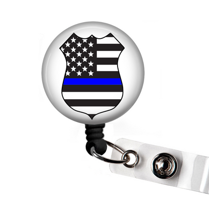 Thin Blue Line Badge Retractable Badge Reel